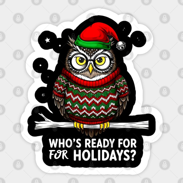 Cute Owl Ugly Christmas Sweater Holiday Tee Sticker by UrbanLifeApparel